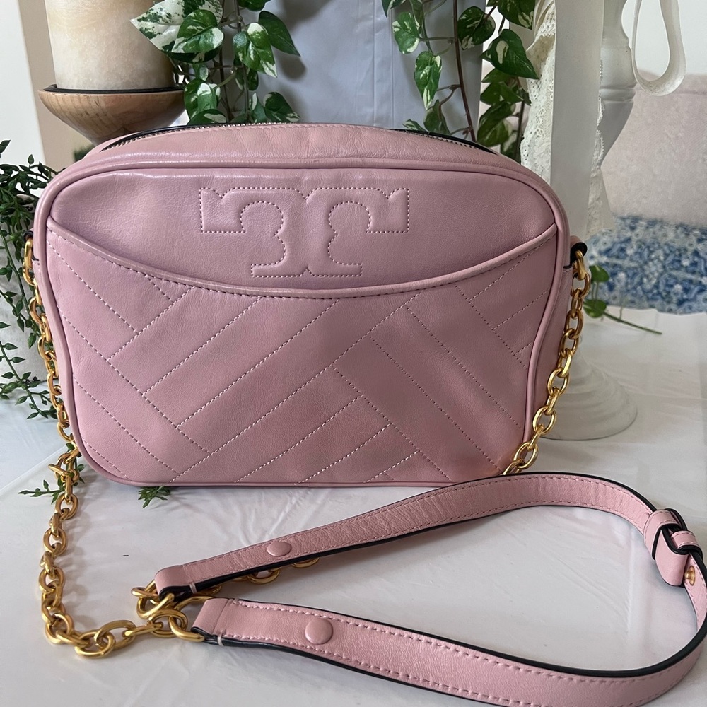 Tory Burch Pink and Gold Quilted Crossbody Bag